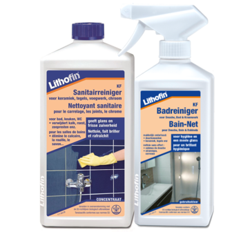 Lithofin KF Kit d&#039;entretien salle de bain- Nettoyant bain et sanitair - 500ml + 1L