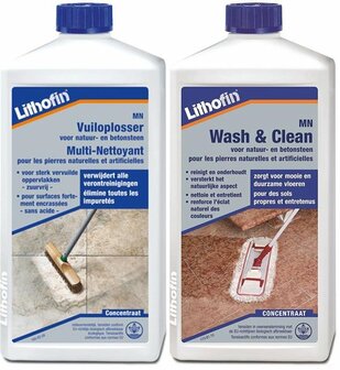 Lithofin MN Onderhoudsset - Vuiloplosser (intensiefreiniger) en Wash &amp; Clean (onderhoudsreiniger) - 2 x 1L