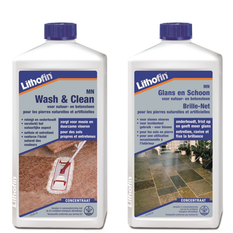Lithofin MN Voordeelpakket - Wash en Clean & Glans en Schoon - 2 x 1L